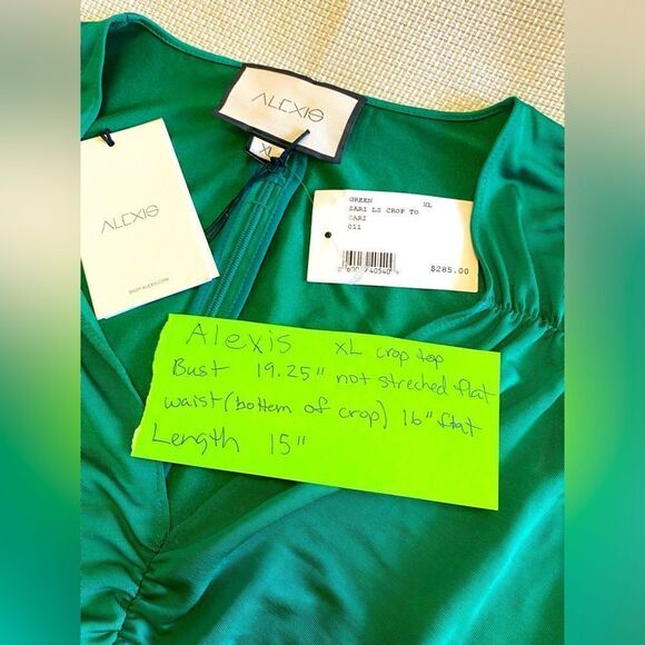 NWT Alexis designer emerald green long sleeve rouched crop top size XL as is - Picture 11 of 11